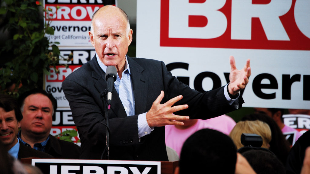 Jerry Brown rally in Victory Park, Stockton. An AP report recently found that Brown, along with his predecessor, Arnold Schwarzenegger, used $3 million from a 9/11 fund to close the stat'es budget deficit. (Photo by Bob Tilden)