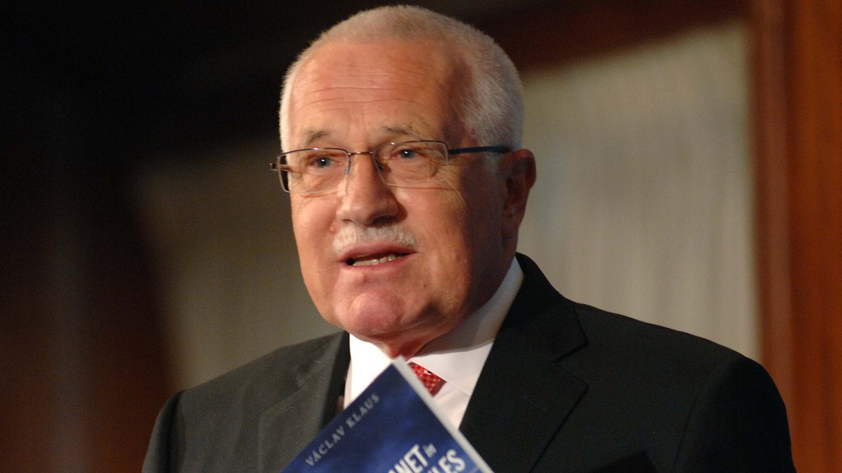 Czech Republic President Vaclav Klaus speaks on the subject of his newly published English version book, "Blue Planet in Green Shackles - What Is Endangered: Climate or Freedom?" at the National Press Club on Tuesday, May 27, 2008 in Washington. Klaus attended the 7th International Conference on Climate Change, presented by the Heartland Institute May 21-23, 2012. (AP Photo/Kevin Wolf)