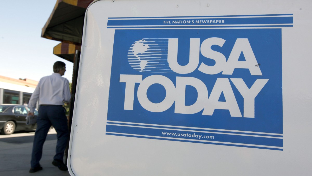 A USA Today newspaper box is shown in Charlotte, N.C., Tuesday, Sept. 29, 2009. Leonie Industries, a military PR firm, recently admitted to conducting a smear campaign against two USA Today journalists. (AP Photo/Chuck Burton)