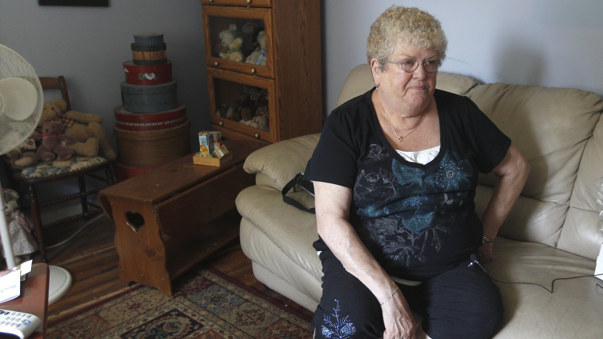 In this June 20, 2012 photo, Karen Klein, 68, of Greece, N.Y., talks about the verbal abuse she endured from Greece middle school students while she was school bus monitor. (AP Photo/Democrat & Chronicle, Jamie Germano)