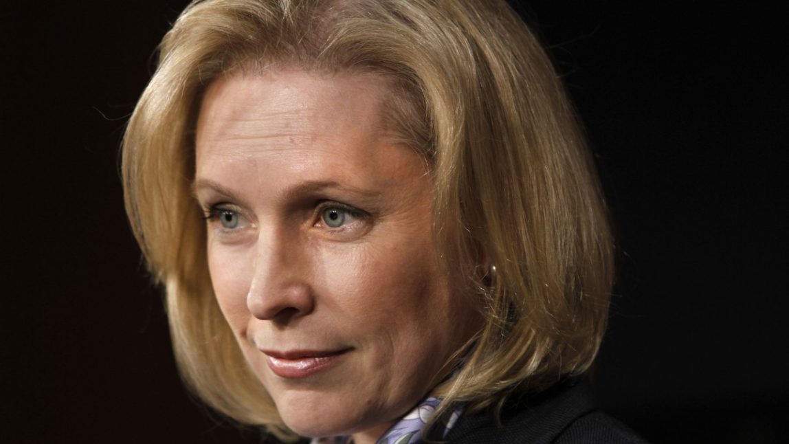 In this Jan. 31, 2012 file photo, Sen. Kirsten Gillibrand, D-N.Y., listens to a question from the media during a news conference at the Capitol in Washington. (AP Photo/Jacquelyn Martin)