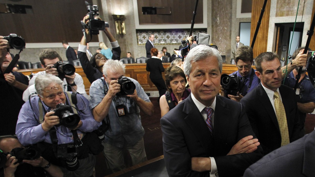 JPMorgan Chase CEO Jamie Dimon, head of the largest bank in the U.S., arrived to testify on Capitol Hill in Washington, Wednesday, June 13, 2012, before the Senate Banking Committee, about how his company lost more than $2 billion on risky trades and whether its executives failed to properly manage those risks. (AP Photo/Haraz N. Ghanbari)