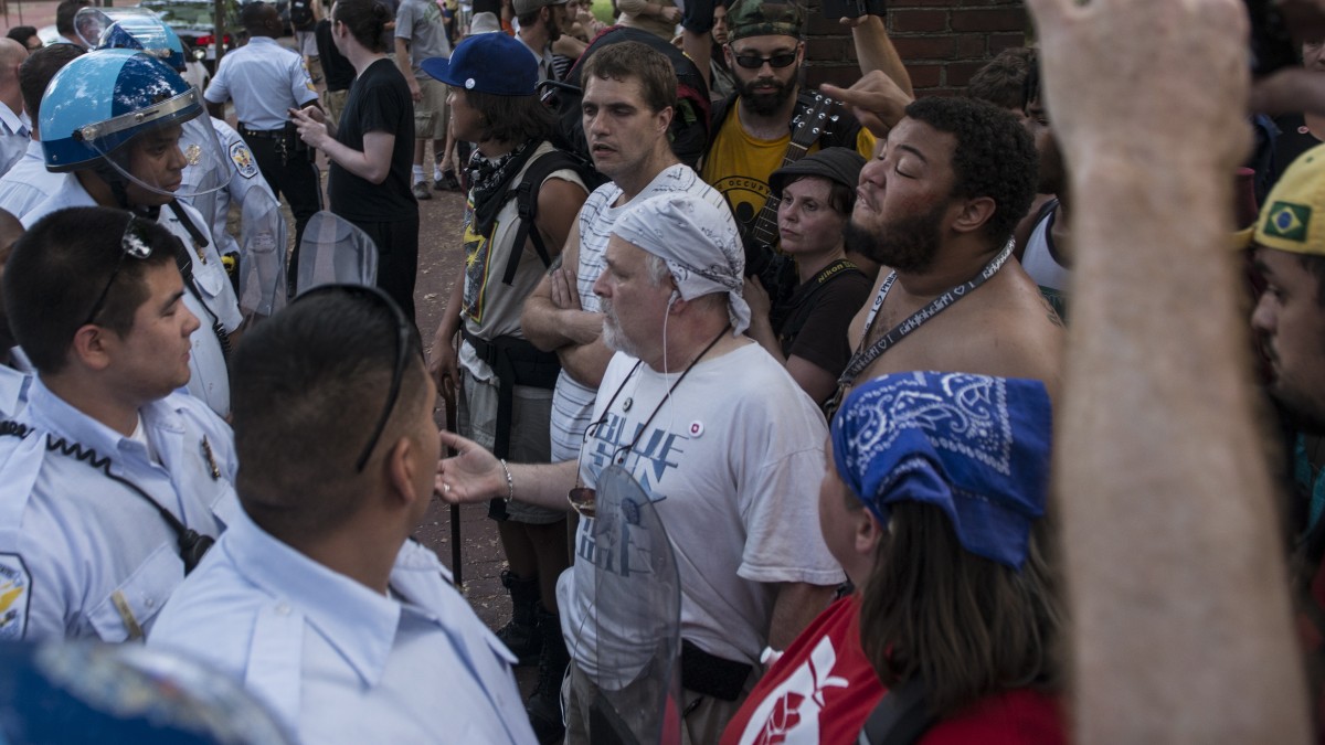 Occupy Movement activists assembled in the 2nd Bank park in Philadelphia, PA, and were met by Metro Police, U.S. Park Police and Park Rangers, June 30, 2012. (Mannie Garcia/MintPress)
