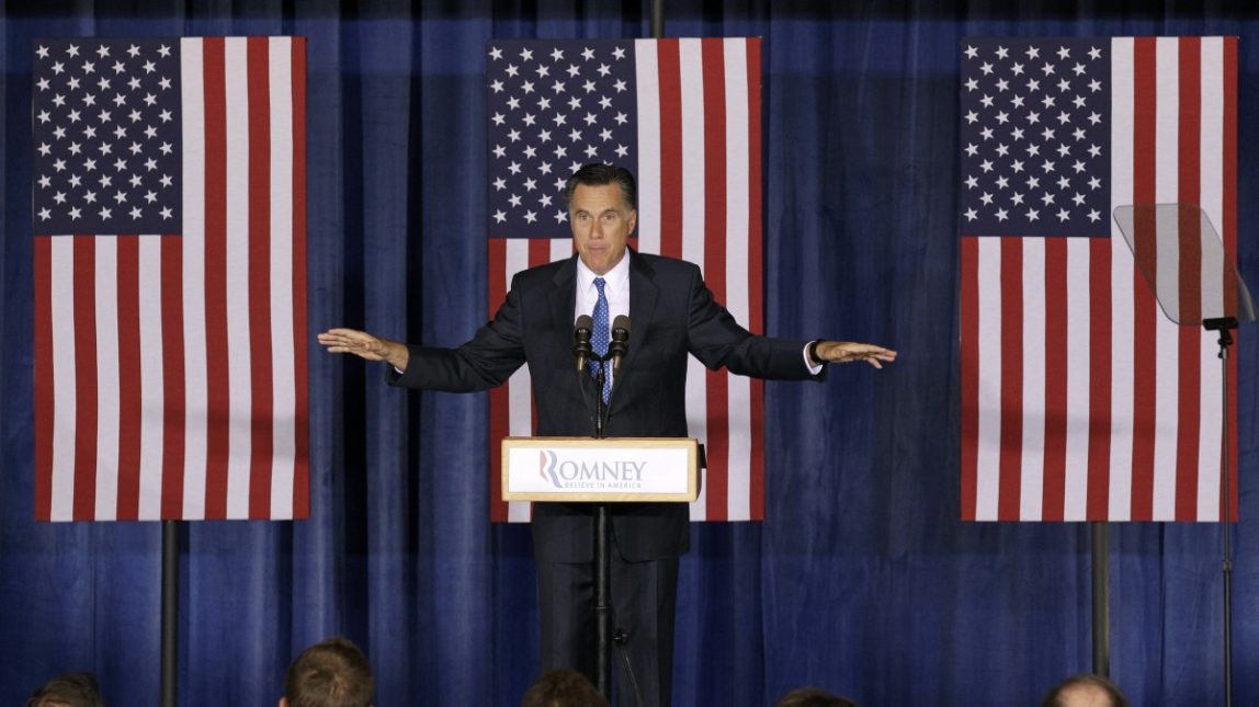 In this May 15, 2012, photo, Republican presidential candidate, former Massachusetts Gov. Mitt Romney speaks during a campaign stop in Des Moines, Iowa. (AP Photo/Charlie Neibergall)