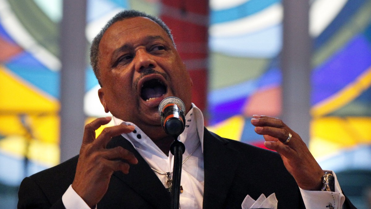 Rev. Fred Luter, pastor of the Franklin Ave. Baptist Church, delivers a sermon during Sunday Services at the Church in New Orleans, Sunday, June 3, 2012. (AP Photo/Gerald Herbert)