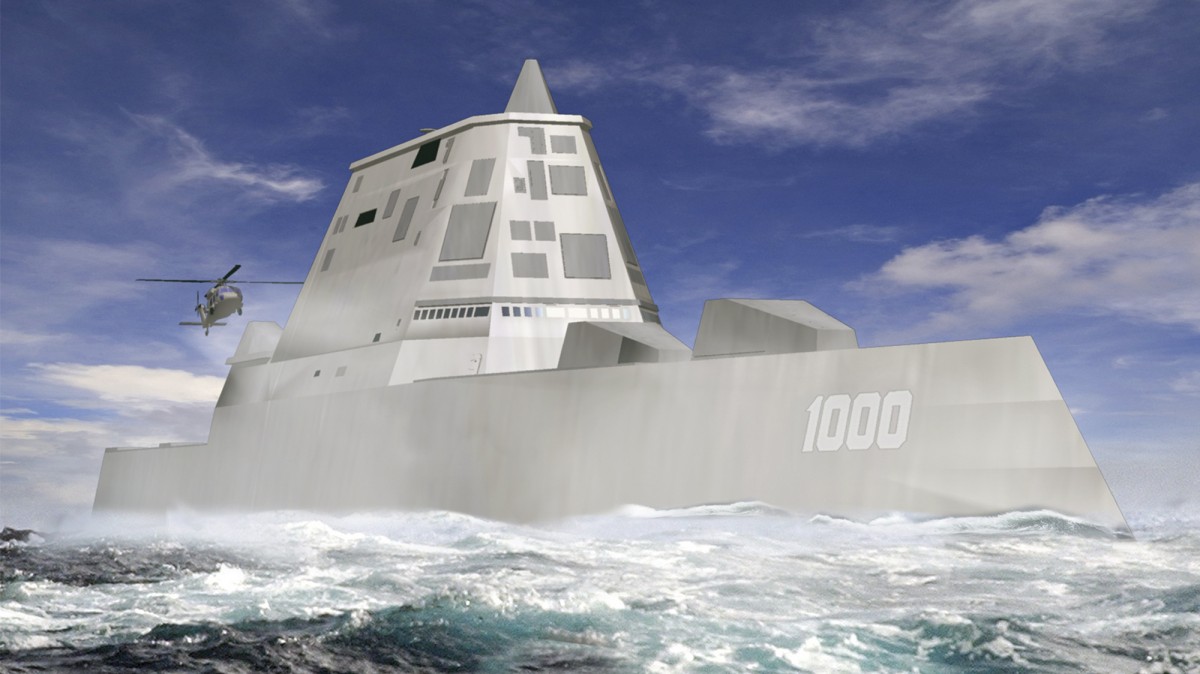 This file image released by Bath Iron Works shows a rendering of the DDG-1000 Zumwalt, the U.S. Navy's next-generation destroyer, which has been funded to be built at Bath Iron Works in Maine and at Northrop Grumman's shipyard in Pascagoula, Miss. The super-stealthy warship that could underpin the U.S. navy's China strategy will be able to sneak up on coastlines virtually undetected and pound targets with electromagnetic "railguns" right out of a sci-fi movie. (AP Photo/Bath Iron Works, File)