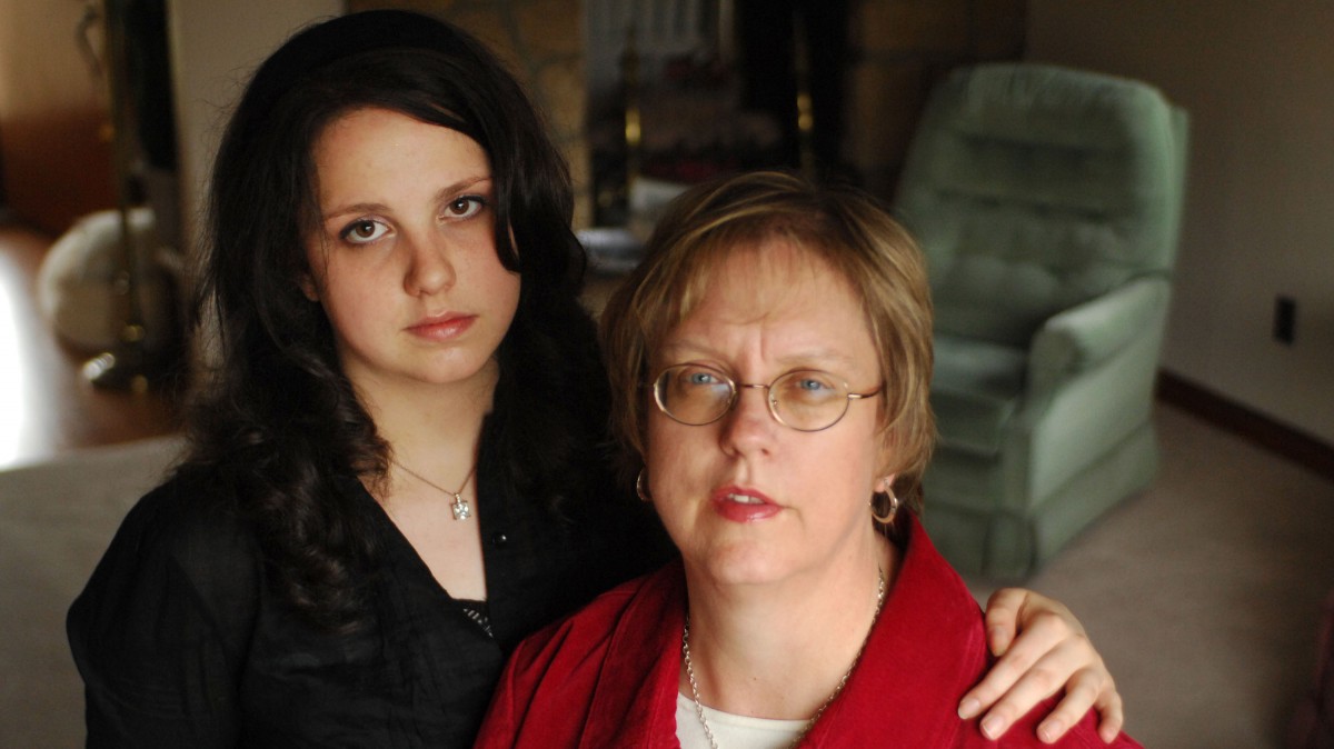 Mary Huntley, right, and her daughter, Erin, pose for a photo at their home in Charleston, W.Va. (AP Photo/Jeff Gentner)