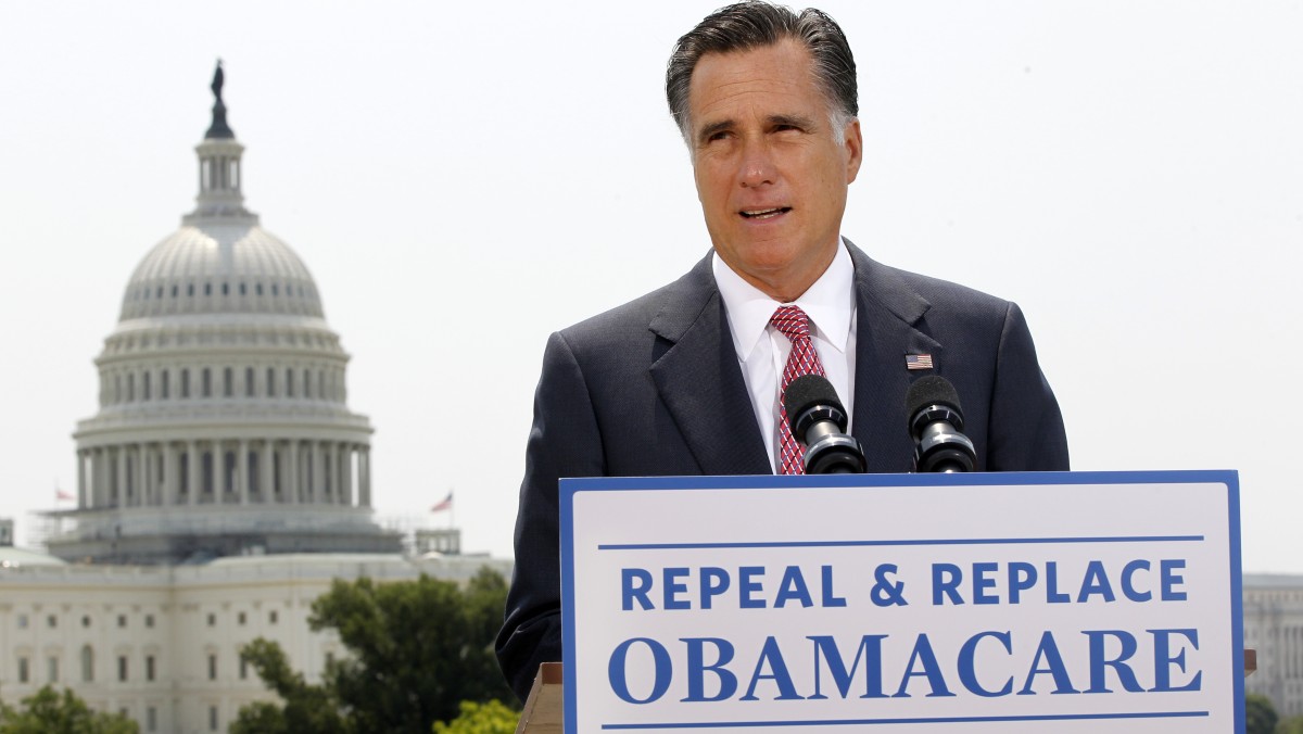 In this June 28, 2012 file photo, Republican presidential candidate Mitt Romney speaks about the Supreme Court ruling on health care in Washington. (AP Photo/Charles Dharapak, File)