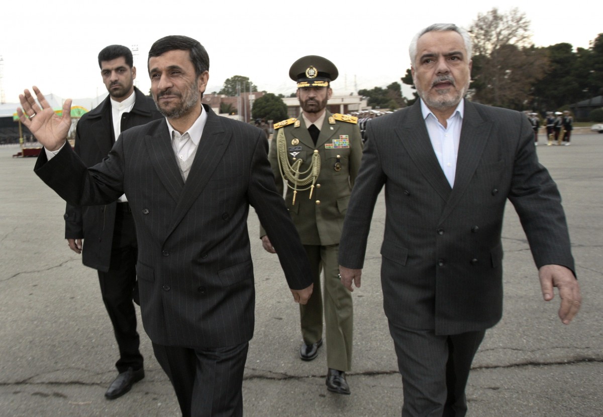 In this Thursday, Dec. 17, 2009 file photo, Iranian Vice-President Mohammad Reza Rahimi, right, accompanies President Mahmoud Ahmadinejad in his departure ceremony as he leaves Tehran's Mehrabad airport for Copenhagen to attend the U.N. Climate Summit. (AP Photo/Vahid Salemi, File)