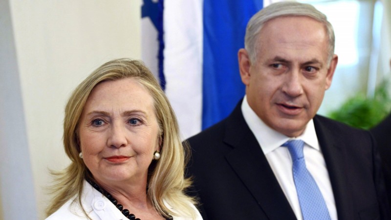Secretary of State Hillary Clinton, left, meets with Israeli Prime Minister Benjamin Netanyahu in Jerusalem, Israel, Monday, July 16, 2012. (AP Photo/Brendan Smialowski, Pool)