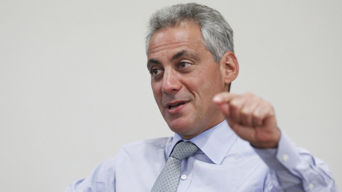In this Aug. 9, 2011 file photo, Chicago Mayor Rahm Emanuel speaks during an interview with The Associated Press at his office in Chicago. (AP Photo/M. Spencer Green, File)