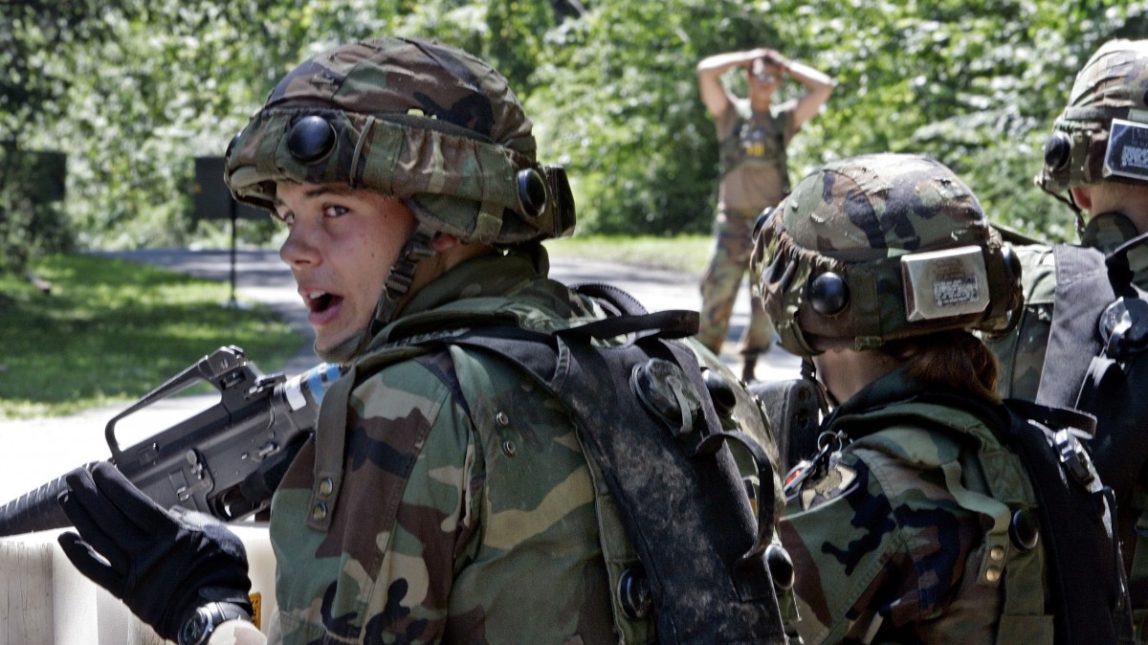 West Point cadets man a checkpoint during a training scenario. (AP Photo/Richard Drew)