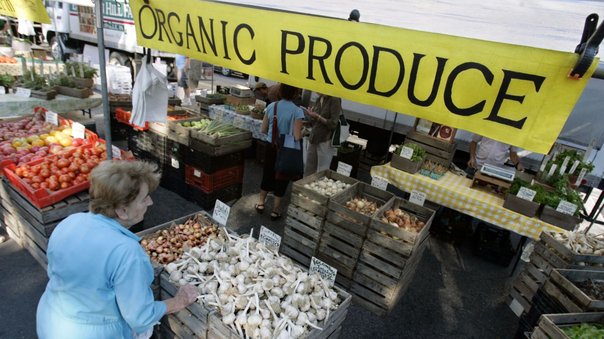 Organic produce is on sale in Westtown, N.Y Aug. 16, 2006. (AP Photo/Richard Drew)
