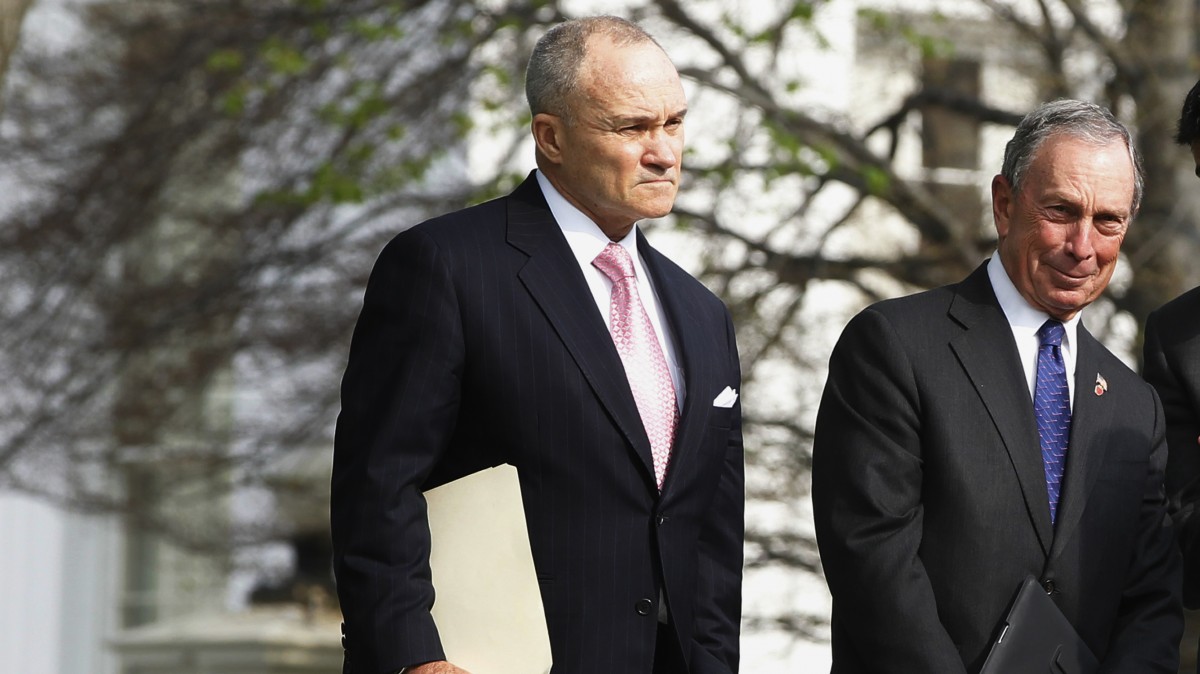 New York City Mayor Michael Bloomberg, right, and New York City Police Commissioner Raymond Kelly are pictured on the North Lawn after meeting with President Obama about immigration reform at the White House in Washington, Tuesday, April 19, 2011. (AP Photo/Charles Dharapak)