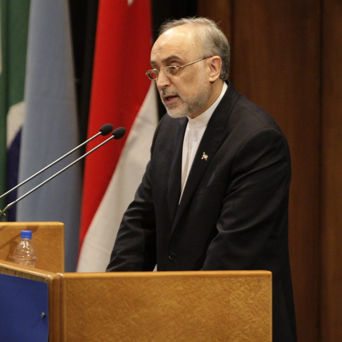 Iranian Foreign Minister Ali Akbar Salehi delivers a speech to an expert-level meeting of the Non-Aligned Movement, NAM, in Tehran, Iran, Sunday, Aug. 26, 2012. (AP Photo/Vahid Salemi)