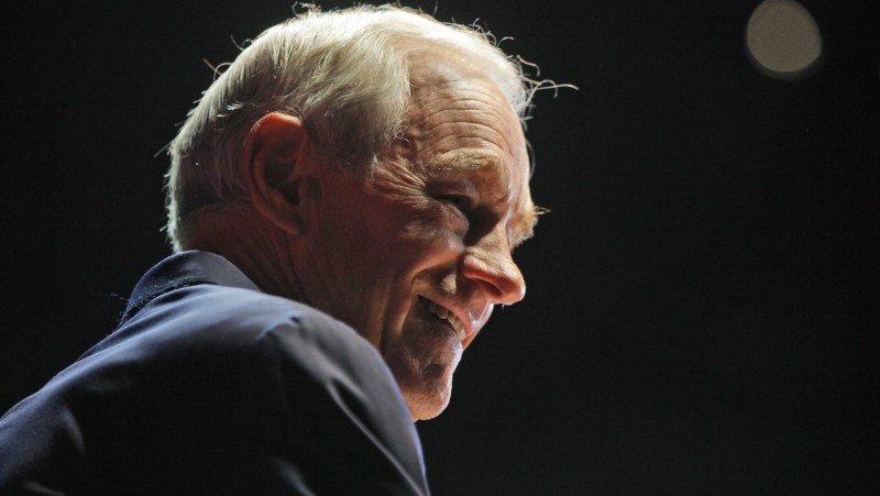 Ron Paul speaks at a rally at the University of South Florida Sun Dome on the sidelines of the Republican National Convention in Tampa, Fla., on Sunday, Aug. 26, 2012. (AP Photo/Charles Dharapak)