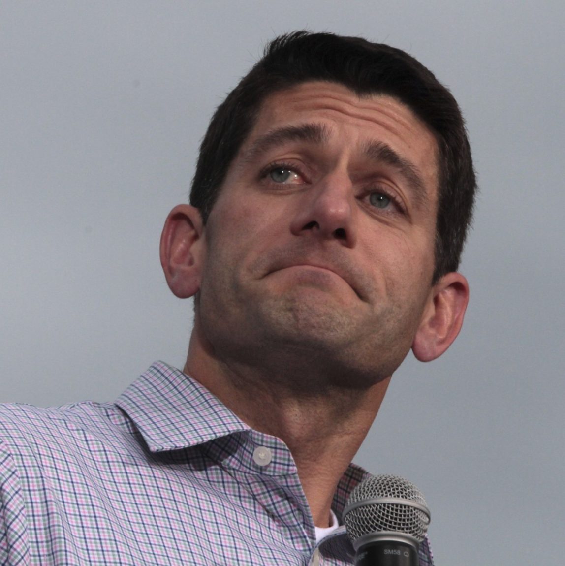 Republican vice presidential candidate Rep. Paul Ryan R-Wis., reacts to audience applause during a campaign event at the Waukesha county expo center, Sunday, Aug. 12, 2012 in Waukesha, Wis. (AP Photo/Mary Altaffer)