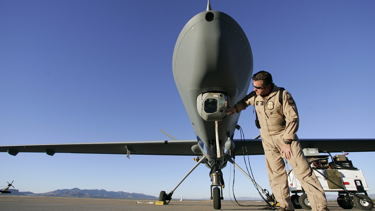 Customs Border Patrol Air and Marine division blackhawk helicopter unmanned aerial vehicle Fort Huachuca Thursday, Oct. 25, 2007 in Sierra Vista, Ariz. (AP Photo/Ross D. Franklin)