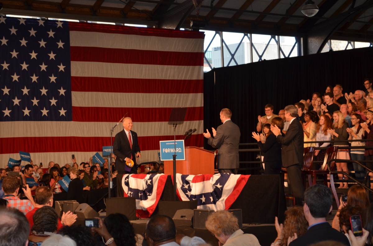 Joe Biden walks to the podium at a campaign stop in Minneapolis, Minn Tuesday, Aug. 21. (Photo by Trisha Marczak/MintPress)
