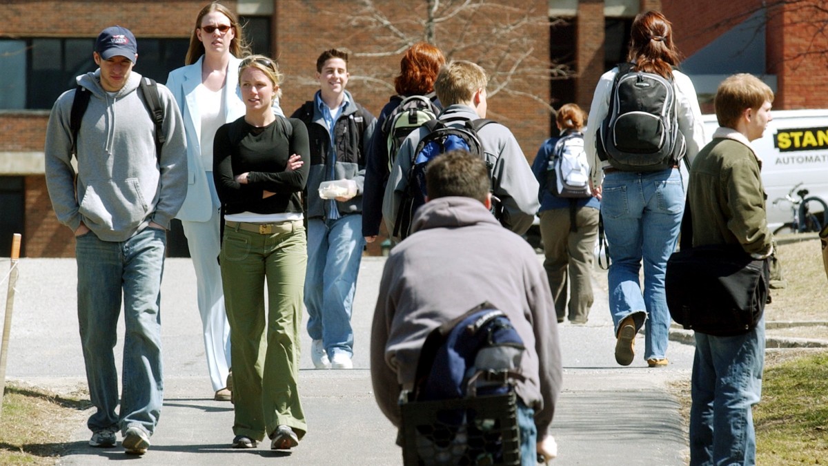 In this April 2005 file photo, students walk on the University of Vermont campus in Burlington, Vt. (AP Photo/Toby Talbot, File)