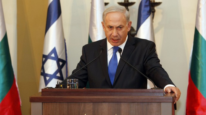 Israeli Prime Minister Benjamin Netanyahu speaks during a joint press conference with his Bulgarian counterpart Boyko Borissov, not seen, in Jerusalem, Tuesday, Sept. 11, 2012. (AP Photo/Gali Tibbon, Pool)