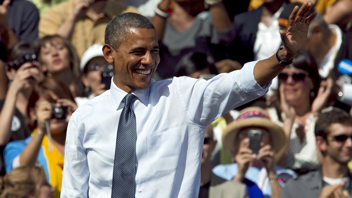 In this Sept. 13, 2012, photo, President Barack Obama waves after speaking at a campaign rally in Golden, Colo. (AP Photo/Ed Andrieski)