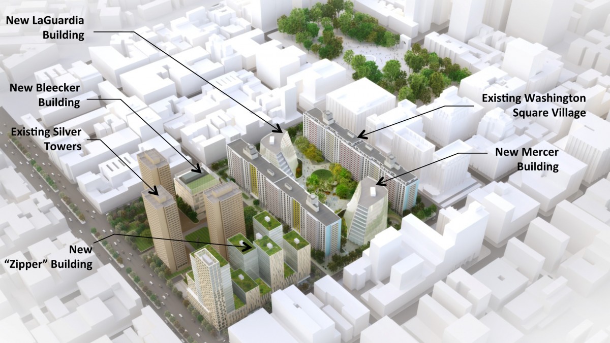This architect's rendering provided by New York University (NYU) on Wednesday, July 11, 2012, outlines proposed plans for new facilities. (AP Photo/New York University)