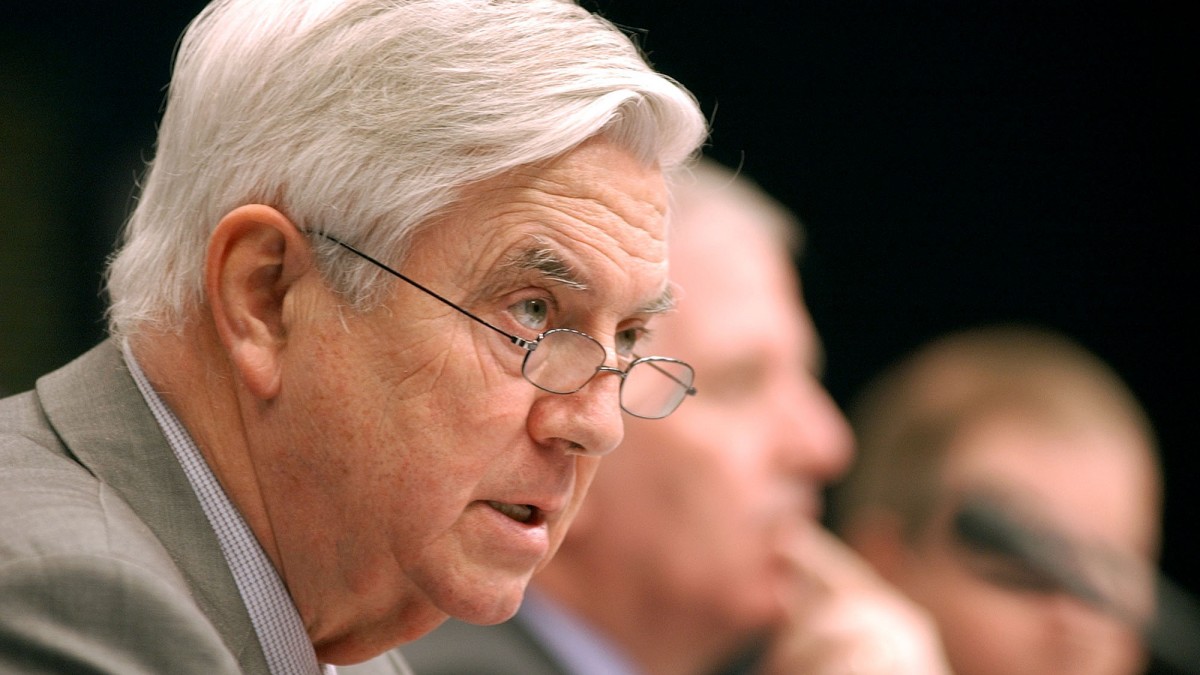 European Union internal market commissioner Frits Bolkestein speaks during a news conference after a meeting of EU finance ministers at the EU Council building in Brussels, Tuesday Jan. 20, 2004. (AP Photo/Virginia Mayo)