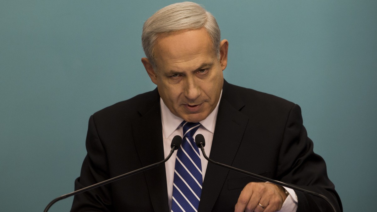 Israeli Prime Minister Benjamin Netanyahu speaks during a press conference at the Prime Minister's office in Jerusalem, Tuesday, Oct. 9, 2012. (AP Photo/Bernat Armangue)