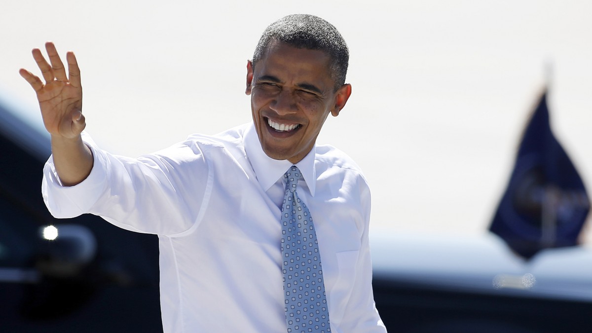 In this Sept. 30, 2012 file photo, President Barack Obama waves to supporters as he arrives at McCarran International Airport in Las Vegas. (AP Photo/Isaac Brekken, File)