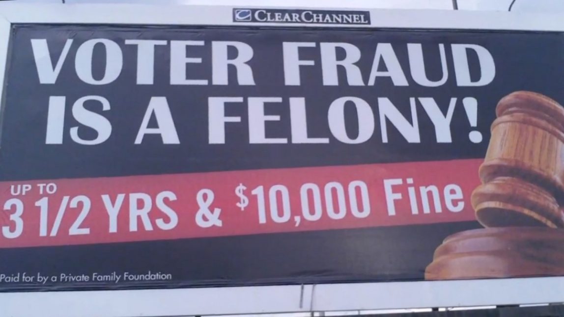 Screen capture from YouTube video "Voter fraud billboard in Cleveland, Ohio." (Photo/drsnobby via YouTube)