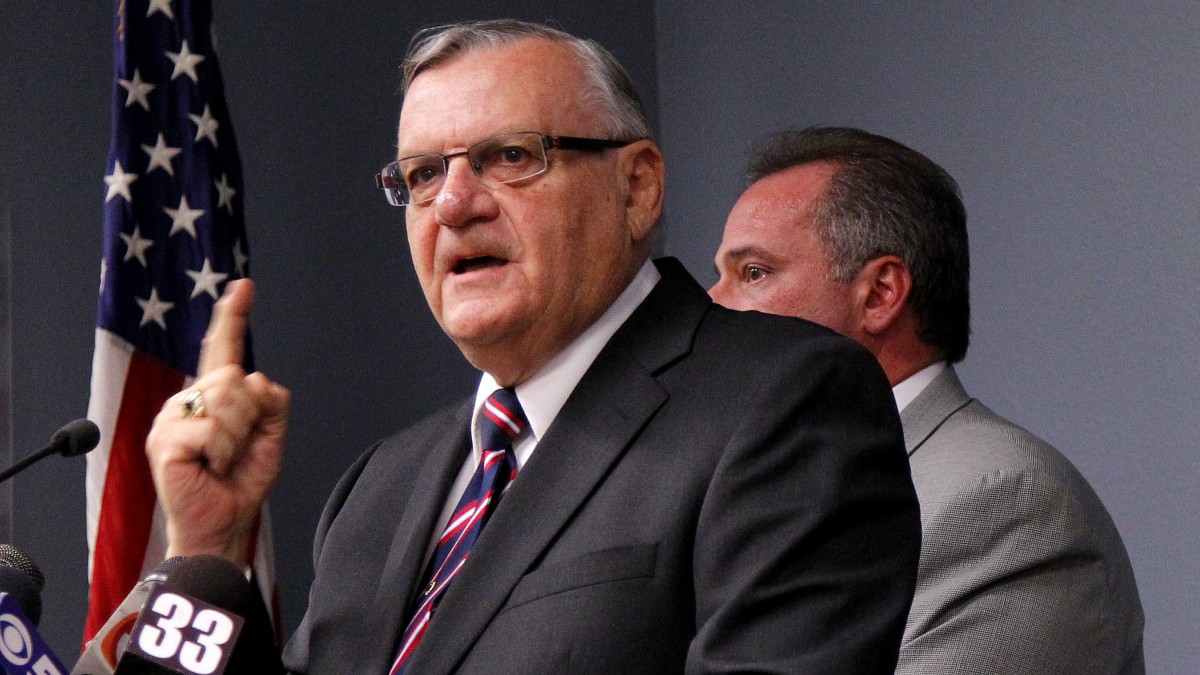Maricopa County Sheriff Joe Arpaio announces Tuesday, July 17, 2012, in Phoenix that President Obama's birth certificate, as presented by the White House in April 2011, is a forgery based on an investigation by the Sheriff's office. (AP Photo/Matt York)