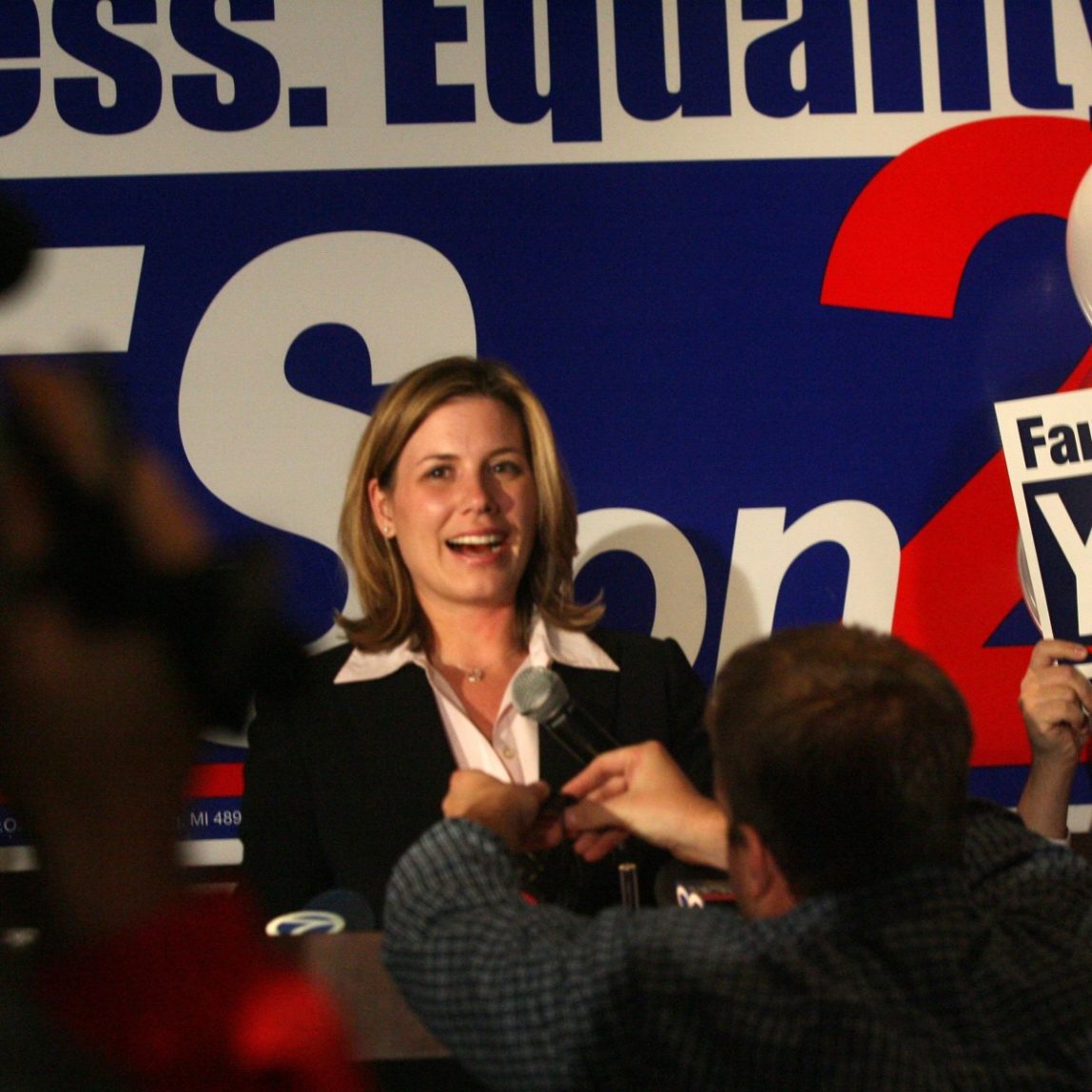 In a Nov. 7, 2006 file photo Jennifer Gratz, the executive director of the Michigan Civil Rights Initiative, is seen during a Proposal 2 watch party in East Lansing, Mich., when Michigan's ban on affirmative action passesd. (AP Photo/Free Press, Kathleen Galligan/file)