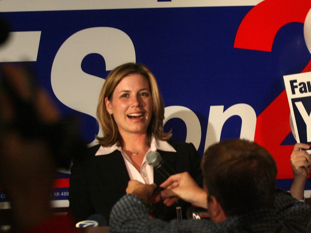 In a Nov. 7, 2006 file photo Jennifer Gratz, the executive director of the Michigan Civil Rights Initiative, is seen during a Proposal 2 watch party in East Lansing, Mich., when Michigan's ban on affirmative action passesd. (AP Photo/Free Press, Kathleen Galligan/file)