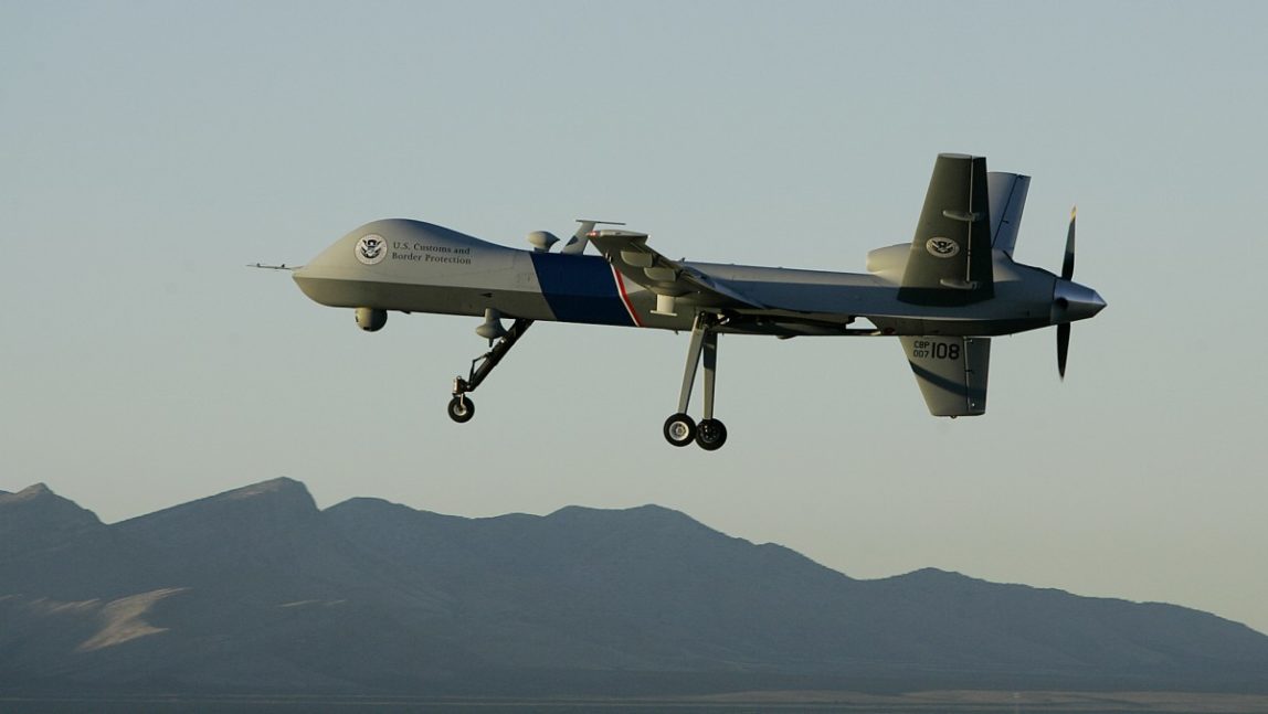 Customs Border Patrol Air and Marine division blackhawk helicopter unmanned aerial vehicle Fort Huachuca Thursday, Oct. 25, 2007 in Sierra Vista, Ariz. (AP Photo/Ross D. Franklin)