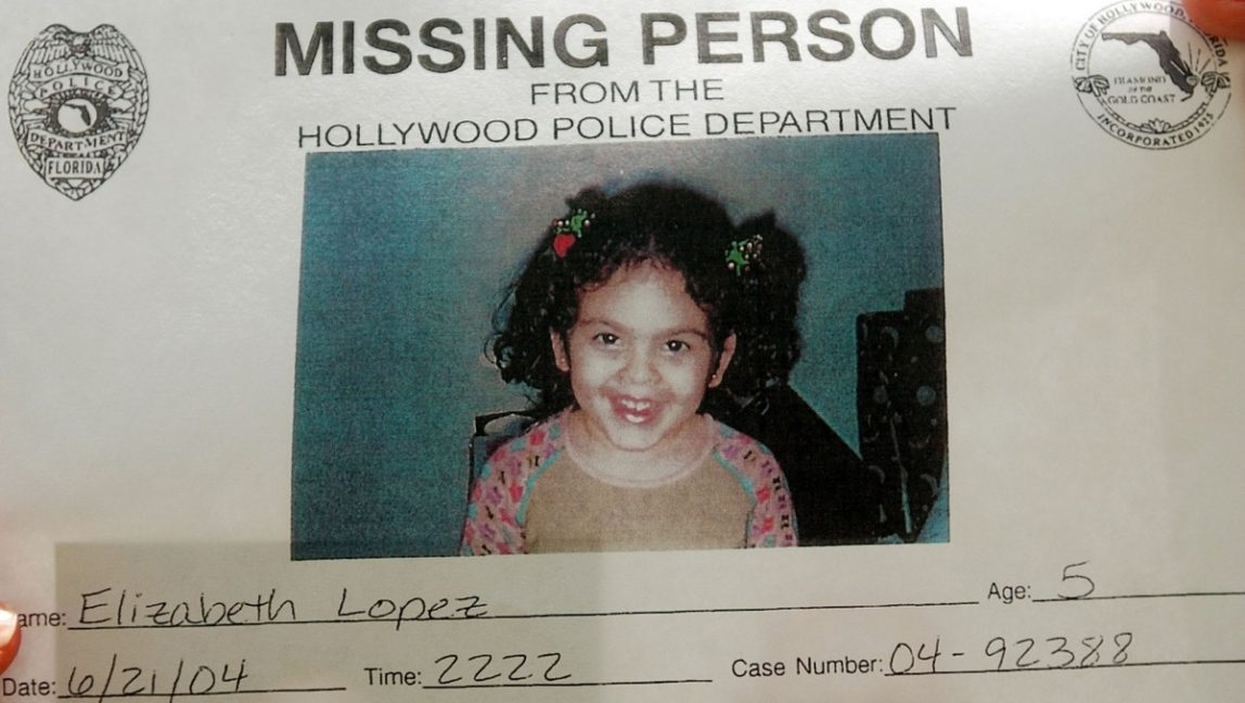 Hollywood, Fla. police released a misssing report showing a photo of Elizabeth Lopez, 5, Tuesday, June 22, 2004, who they fear was abducted from her home Monday night. (AP Photo/J. Pat Carter)