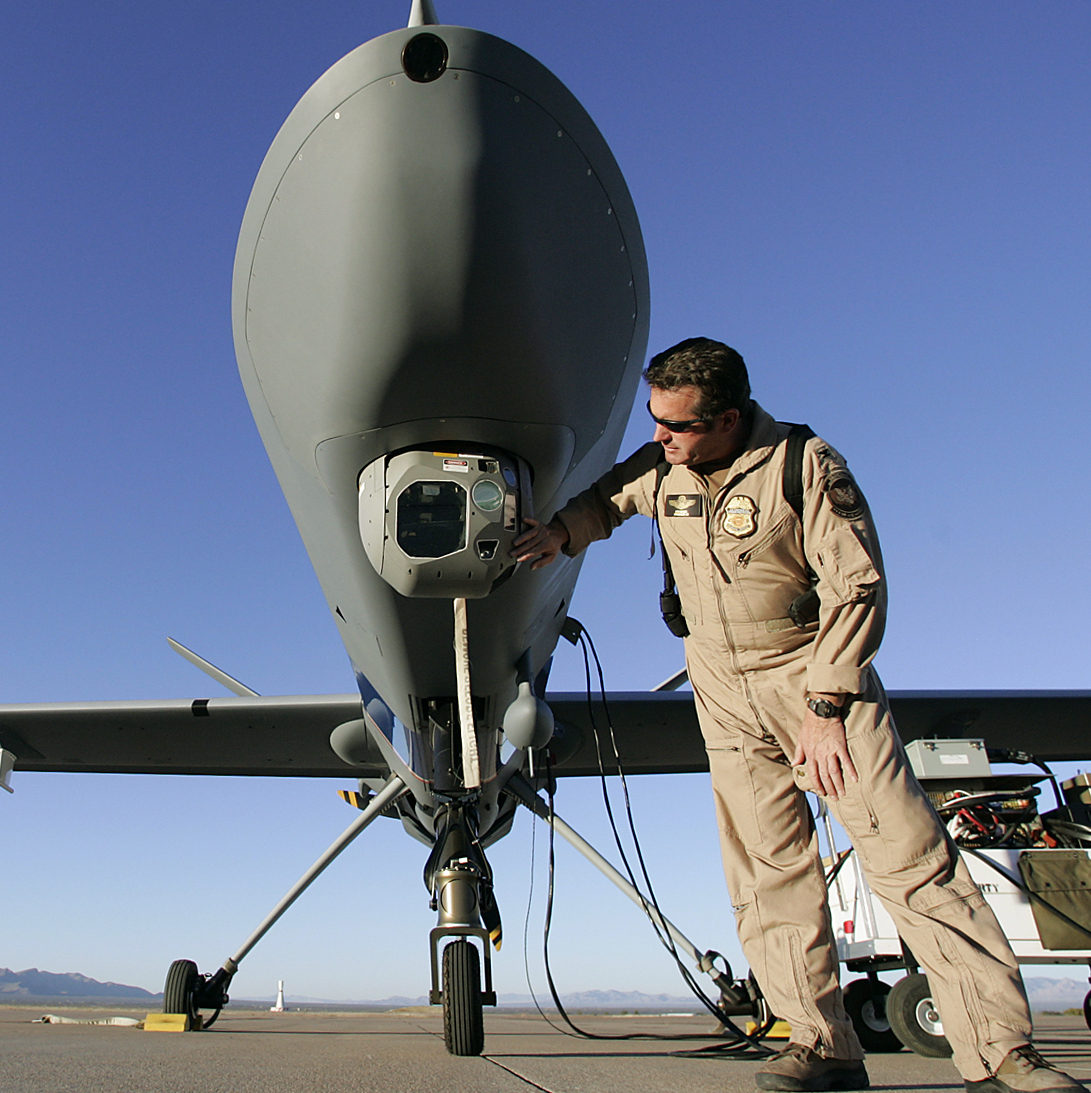 Customs Border Patrol Air and Marine division blackhawk helicopter unmanned aerial vehicle Fort Huachuca Thursday, Oct. 25, 2007 in Sierra Vista, Ariz. (AP Photo/Ross D. Franklin)