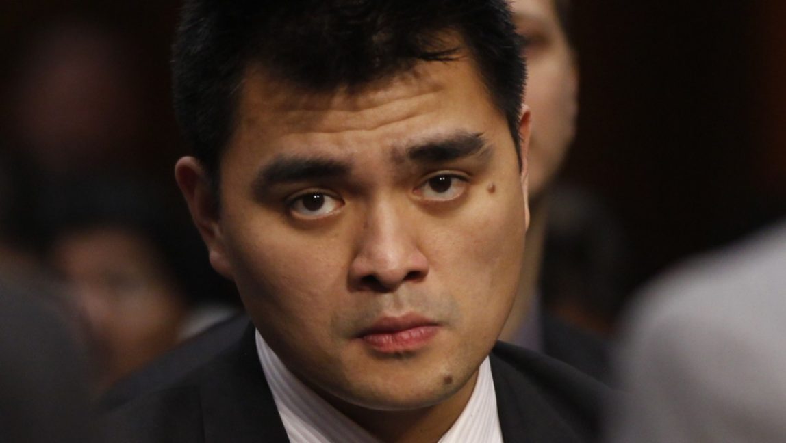 In this June 28, 2011, file photo, Pulitzer Prize winning journalist and immigration reform activist Jose Antonio Vargas, listens as Homeland Security Secretary Janet Napolitano and Education Secretary Arne Duncan testify at a hearing regarding immigration reform and the DREAM Act on Capitol Hill in Washington. (AP Photo/Charles Dharapak, File)