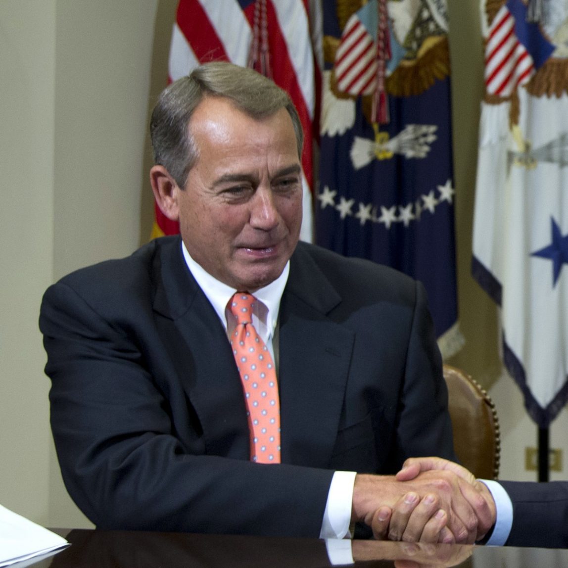 This Nov. 16, 2012 file photo shows President Barack Obama shaking hands with House Speaker John Boehner of Ohio in the Roosevelt Room of the White House in Washington, during a meeting to discuss the deficit and economy. (AP Photo/Carolyn Kaster, File)