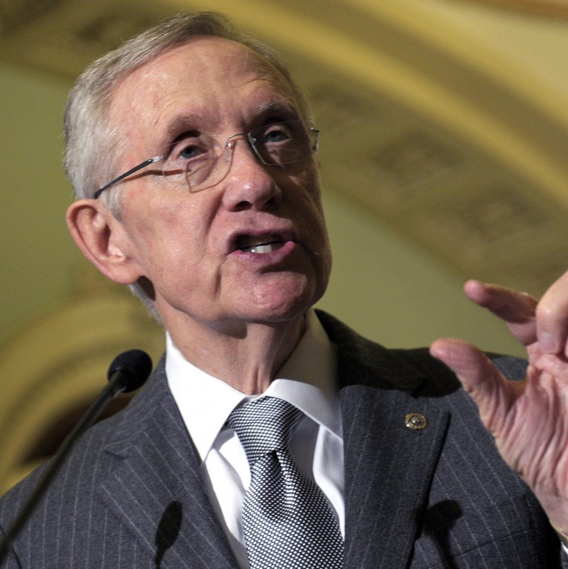 Senate Majority Leader Harry Reid of Nevada speaks to reporters following the Democratic policy luncheon on Capitol Hill in Washington, Tuesday, Dec. 18, 2012. (AP Photo/Susan Walsh)