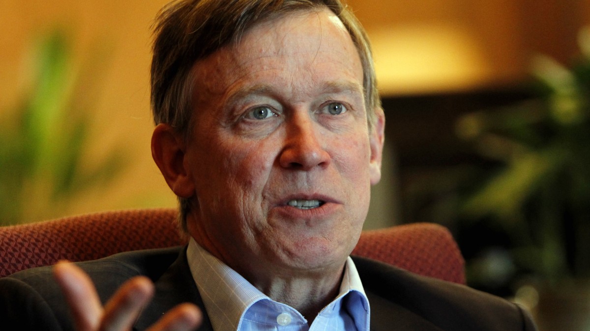 Colorado Gov. John Hickenlooper is pictured during an interview with the Associated Press at his office in the Capitol in Denver on Wednesday, Dec. 12, 2012. (AP Photo/Ed Andrieski)