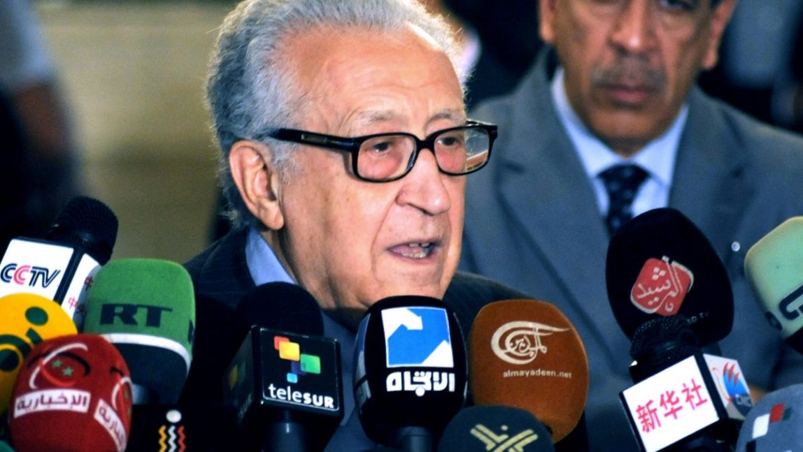 In this photo released by the Syrian official news agency SANA, UN Arab League deputy to Syria, Lakhdar Brahimi, speaks during a press conference in Damascus, Syria, Thursday, Dec. 27, 2012. (AP Photo/SANA)