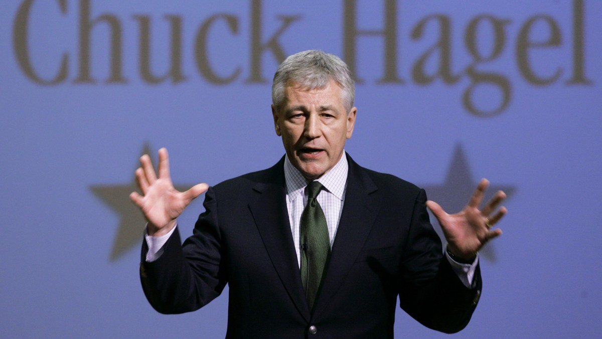 Sen. Chuck Hagel, R-Neb., speaks at Bellevue University, in Bellevue, Neb. in this Feb. 21, 2007 file photo. (AP Photo/Nati Harnik, File)