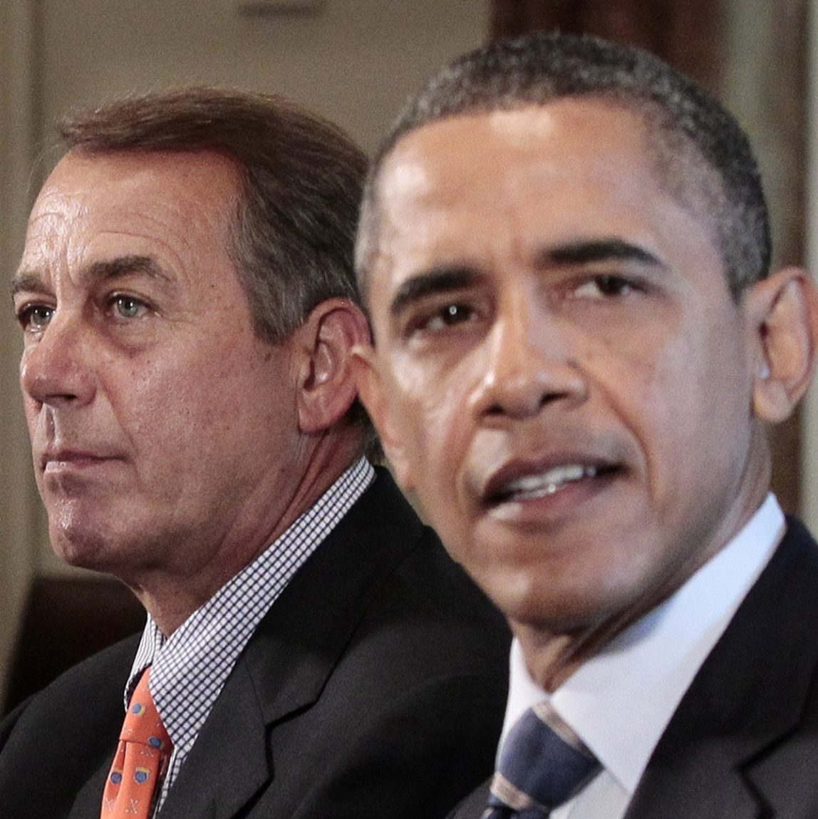 In this July 7, 2011 file photo, House Speaker John Boehner, of Ohio, listens at left as President Barack Obama speaks during a meeting with Congressional leadership to discuss the debt in the Cabinet Room of the White House in Washington. (AP Photo/Pablo Martinez Monsivais, File)