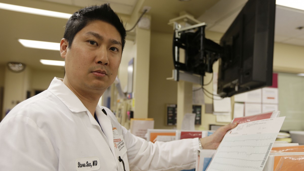 In this Monday, Jan. 14, 2013 photo, Dr. Steve Sun poses in the emergency room at St. Mary's Medical Center in San Francisco. (AP Photo/Eric Risberg)