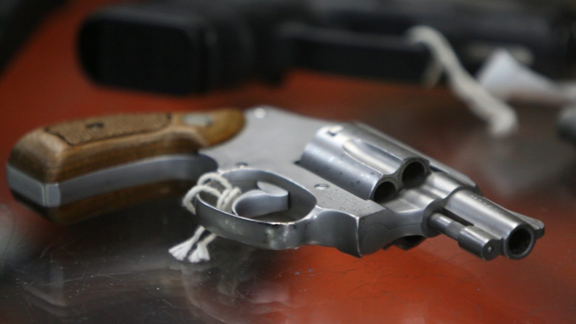 In this June 26, 2008 file photo, a chrome plated revolver rests on top of a glass display case at John Jovino Co. in New York. (AP Photo/Seth Wenig, File)