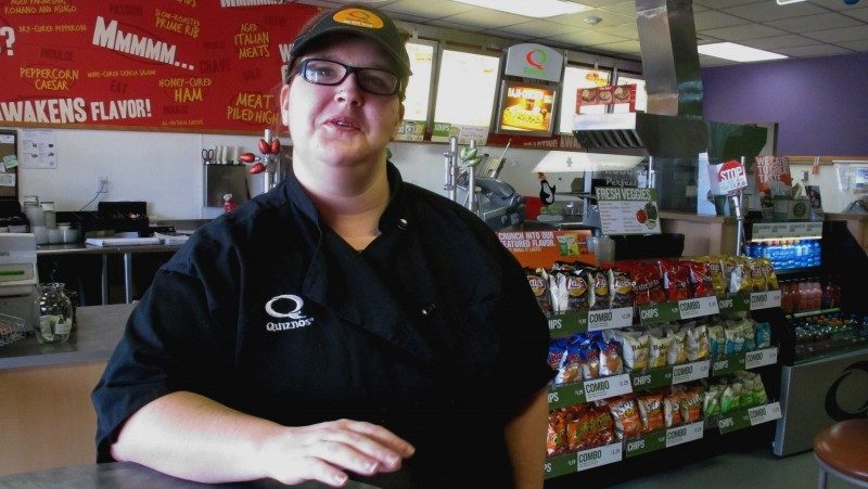 This Friday, Dec. 28,2012 photo Kaylee Feight talks about the impact of a minimum wage increase on her job at Quiznos in Helena, Mont. Montana's minimum wage workers are getting a small pay raise on New Year's Day when an automatic cost-of-living increase takes effect. (AP photo/Matt Gouras)