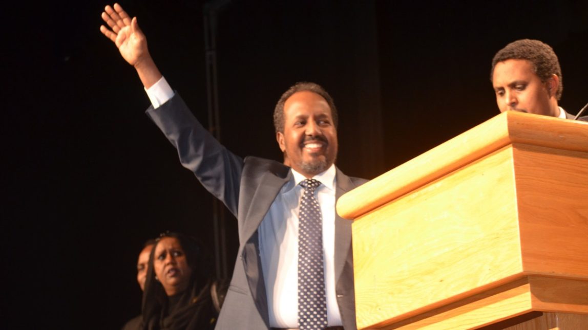 Somali President Hassan Sheikh Mohamud greets thousands of Somalis Friday, Jan. 18, 2013 at the Minneapolis Convention Center. The new president met the day prior with President Barack Obama and Secretary of State Hillary Clinton, marking a historic turn in the future of Somali-U.S. relations. (Photo Trisha Marczak/MintPress)