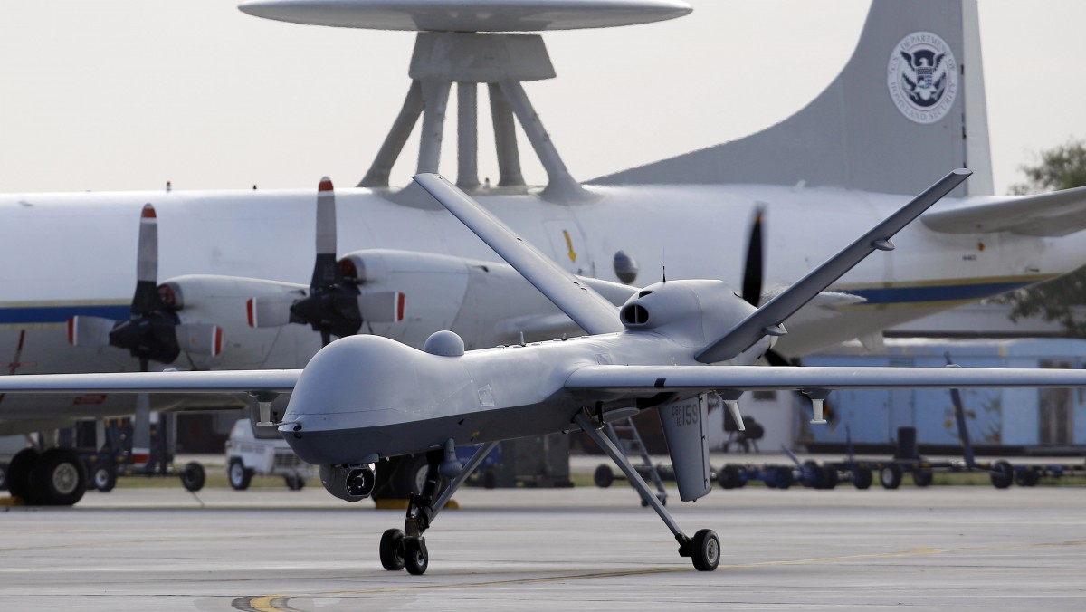 This Nov. 8, 2011 file photo shows a Predator B unmanned aircraft taxis at the Naval Air Station in Corpus Christi, Texas. (AP Photo/Eric Gay, File)