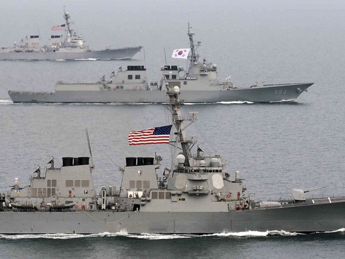 South Korea and U.S. warships participate in their joint military drill Foal Eagle in South Korea's West sea. (AP Photo/South Korea Navy via Yonhap)